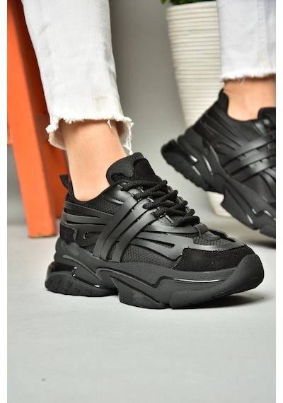 Fox Shoes S973602404 Siyah Kumaş Kalın Tabanlı Spor Ayakkabı Sneakers Siyah