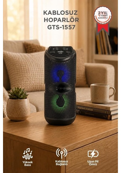 Premium Bluetooth Hoparlör Gts-1557 Siyah Parti Aleti Kablosuz Alet Ses Cihazı