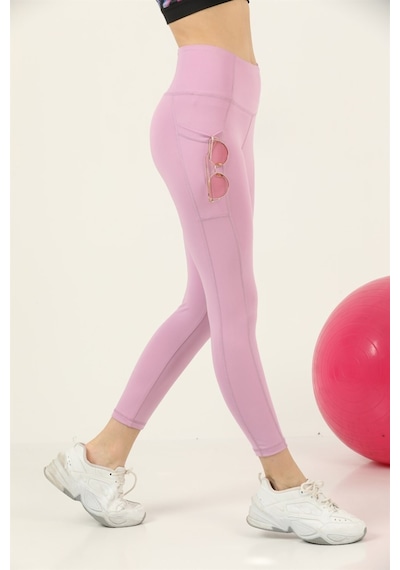 Kadın Tayt Lila Yüksek Bel Çift Cep Detaylı Mevsimlik Toparlayıcı Spor & Casual 1057 Lila