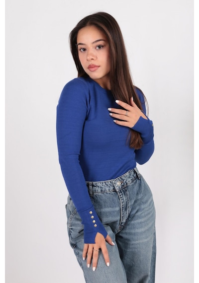 Fashion Friends 24k0023k1 Kadın Bisiklet Yaka Kazak Saks