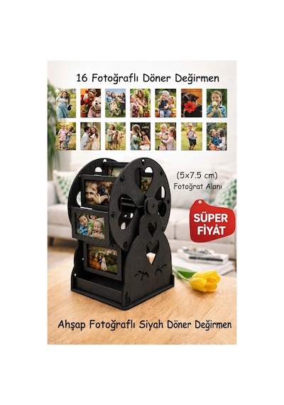 Ahşap Fotoğraflı Değirmen Siyah