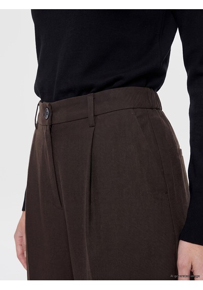 Lcwaıkıkı Classic Kahverengi Beli Lastikli Pileli Kadın Kumaş Pantolon