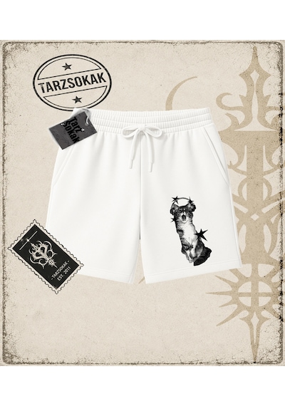 Tarzsokak Gotik & Grunge Streetwear Meow Unisex Şort Beyaz