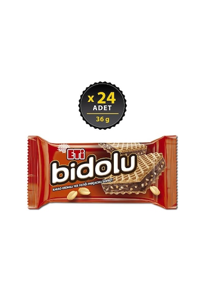 Eti Bidolu Kakao Kremalı Yer Fıstığı Parçacıklı Gofret 24 x 36 G