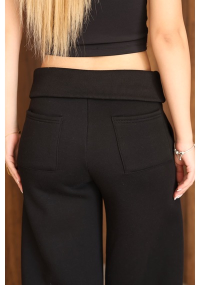 Ozy Fashion Kadın Beli Katlamalı Lastikli Bol Paça Stoper Detaylı 3 İplik Kışlık Eşofman Altı Siyah Ozy Fashion Kadın Beli Katlamalı Lastikli Bol Paça Stoper Detaylı 3 İplik Kışlık Eşofman Altı Siyah
