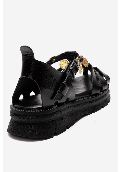 Luvishoes Solıs Siyah Hakiki Deri Boncuklu Kadın Sandalet