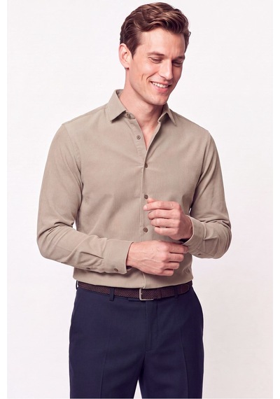 Slim Fit Modal Kumaş Bej Gömlek G 1609