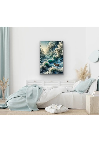Okyanustaki Yalnız Gemi Kanvas Tablo 70x100cm Gri - Mavi