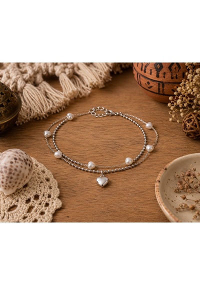 Luna Heart Double Layer Anklet Luna Çift Sıra Kalp Detaylı Çelik Halhal Çok Renkli