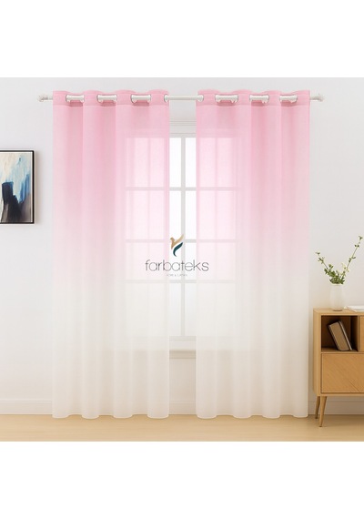 Pembe Pudra Renk Renkli Rustik Kuşgözü Tül Perde Degrade Renk Geçişli Tül Perde 450 X 260
