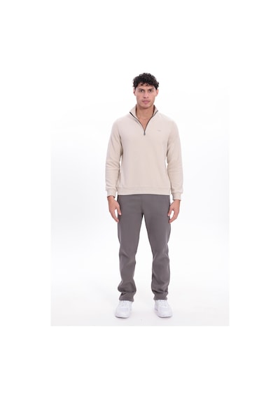 Rowinger Yarım Fermuarlı Dik Yaka Selanik Örme Erkek Sweatshirt Beıge