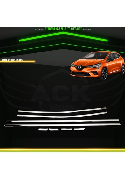Renault Clio 5 2019+ Araca Özel Krom Cam Alt Çıtası A+