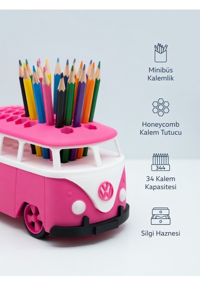 Minibüs Tasarım Pembe Kalemlik 3d Yazıcı Baskı Honeycomb Petek Kapaklı Masaüstü Aksesuarı Diğer