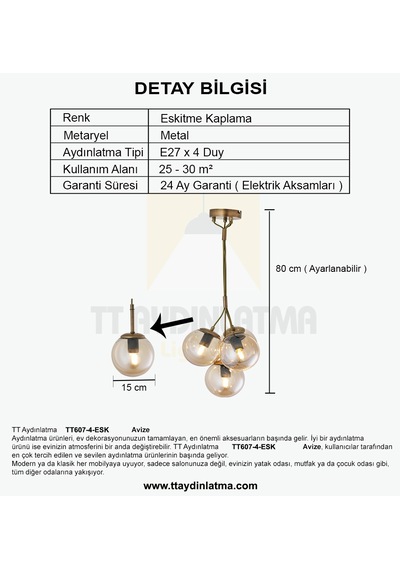 Tt607-4-fullesk Tt Ayd. Eskitme Kaplama 4 Lü Buket Yuvarlak Avize Eskitme - Bal Cam