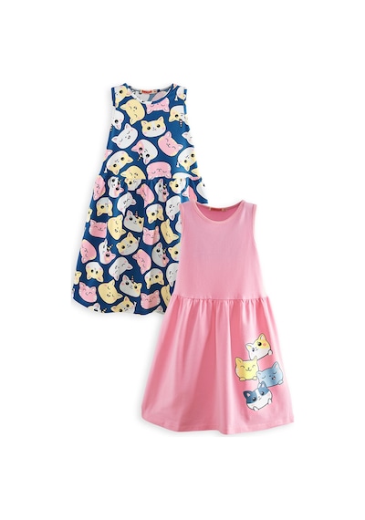 Denokids Sevimli Kediler Kız Çocuk 2'li Elbise Renkli Çok Renkli