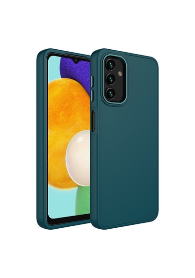 Zore Galaxy Uyumlu A04 Kılıf Metal Çerçeve Ve Buton Tasarımlı Silikon Luna Kapak - Koyu Koyu Yeşil