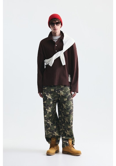 Vamos Relax Fit Polo Yaka Sweatshirt Kahve