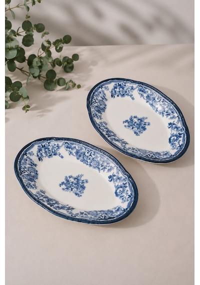 Porser Porselen Velour Navy Fulya Kayık Tabak Seti 26cm 2 Parça Çok Renkli