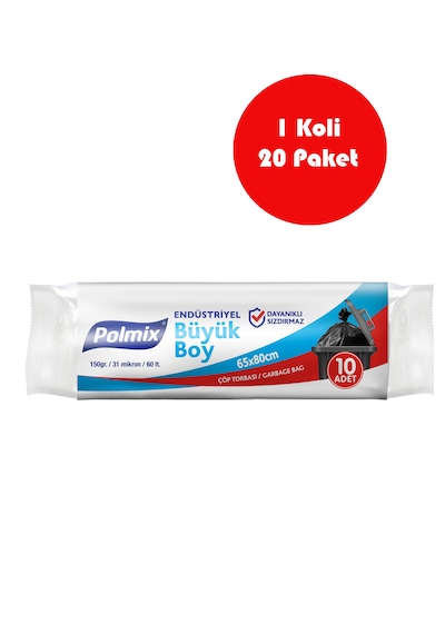 20 Adet Endüstriyel Büyük Boy Çöp Torbası 65x80 Cm - P402