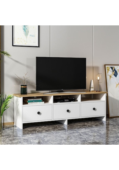 Oslo Kapaklı Tv Ünitesi, Tv Sehpası Beyaz/kilim - Beyaz Beyaz