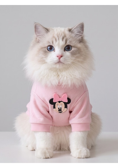 Pinkie Mouse Kedi Tulumu Pembe Kalın Penye Kedi Kıyafeti Sevimli Fare Ve Kurdele Detaylı