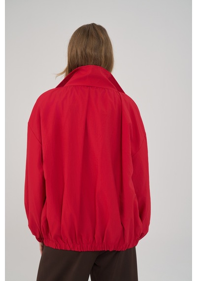 Mai Collection Azel Fermuarlı Oversize Kırmızı Bomber Ceket