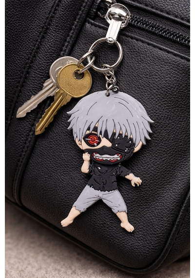 Anime Karakter Figürlü Silikon Anahtarlık Gri Saç Maskeli Tasarım Unisex