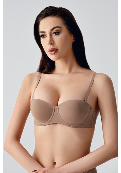 New Bra Kadın B Kap Desteksiz Çıkarılabilir Askılı Straplez Basic Sütyen Cappuccino 7050 Cappuccino