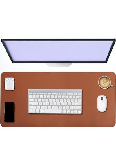 Deri Mouse Pad Dikişli Kenar Çift Yönlü Kullanım Masa Matı Sümen 70x30 L Kahverengi