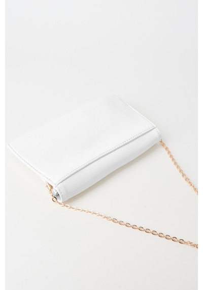 Vivaq Kadın Beyaz Zarf Tasarım 2 Bölmeli Mini Zincir Askılı Çıt Çıt Kapama Clutch Ve El Çantası