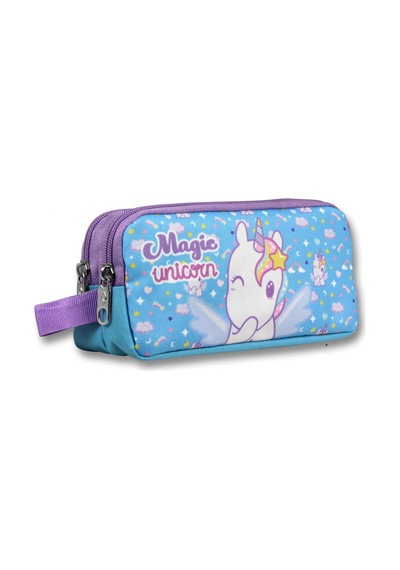 Cennec İki Bölmeli Magic Unicorn Baskılı Mor - Turkuaz Kız Çocuk Kalem Çantası - 6017