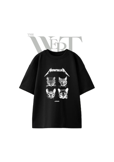 Thewert Metallica Cat Tasarım Baskılı Ünisex Siyah Oversize T-shirt