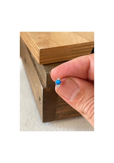 925 Ayar Gümüş Opal Ve Zirkon Taşlı Dudak Helix Tragus Kıkırdak Piercingi Gümüş Piercing