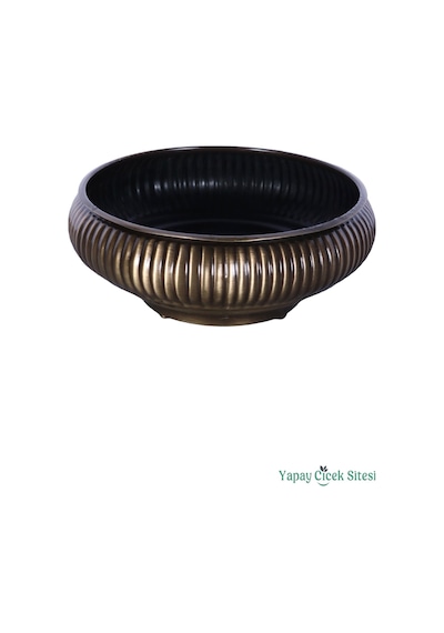 Yapay Çiçek Sitesi Metal Dekoratif Çizgili Ufo Saksı 8 Cm Bronz