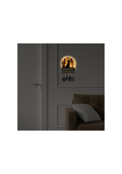 Led Işıklı Pleksi Dolunay Kişiselleştirilebilir Biblo Mariage Sarılan Gelin Damat Anahtar Askılı Sarı - 737336431 Sarı