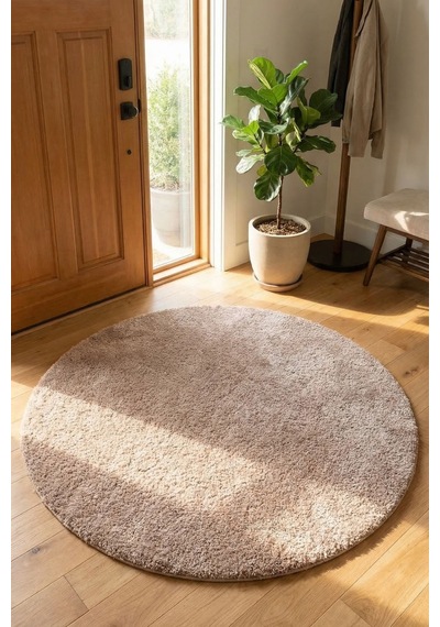 Yuvarlak Puffy Yumuşak Peluş Halı , Kaymaz, Yıkanabilir, Antre, Hol, Mutfak, Makyaj Masası Halısı Vizon
