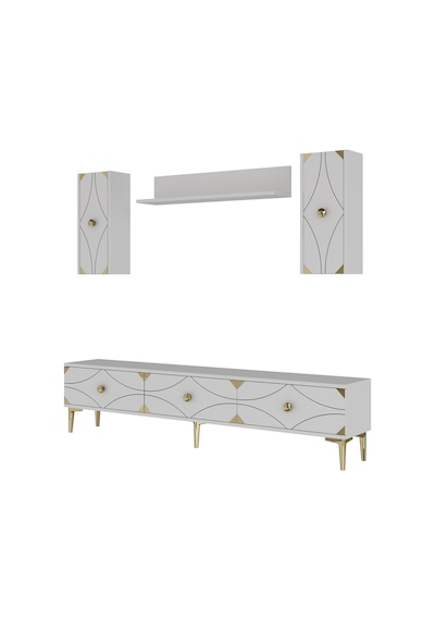 Tvr1897bg - Alfa Tvr180 Tv Ünitesi Takım , Tv Sehpası Beyaz - Gold 180cm