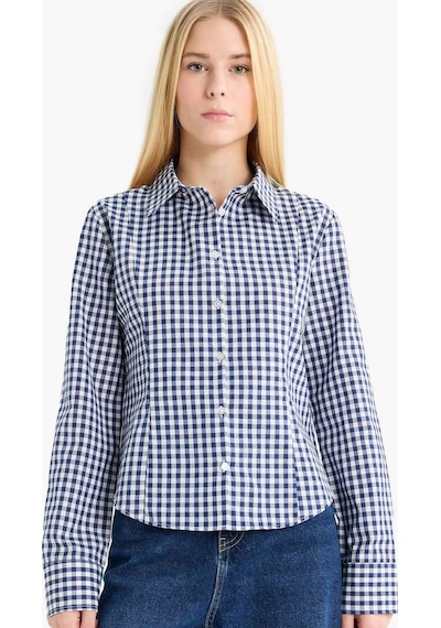 Defacto Coool Fitted Kareli Poplin Uzun Kollu Gömlek F9285ax25aunv241 Lacivert