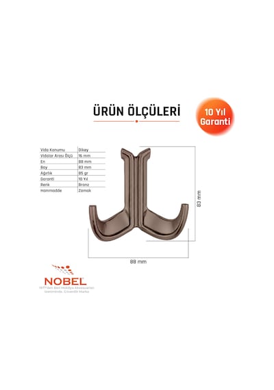 Marmaris Lüks Askı, Metal, Vestiyer Askı, 85 Gr, Dolap Askılık, Duvar Askılığı, Bronz Vidalı 5 Adet