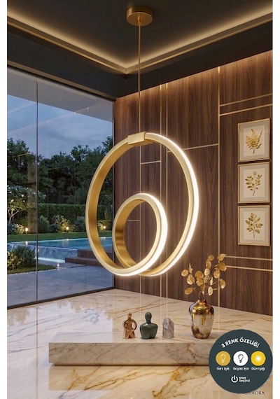 Orjin Eskitme Modern Çember Led Sarkıt Avize 3 Renkli Şık Antre & Hol Aydınlatma