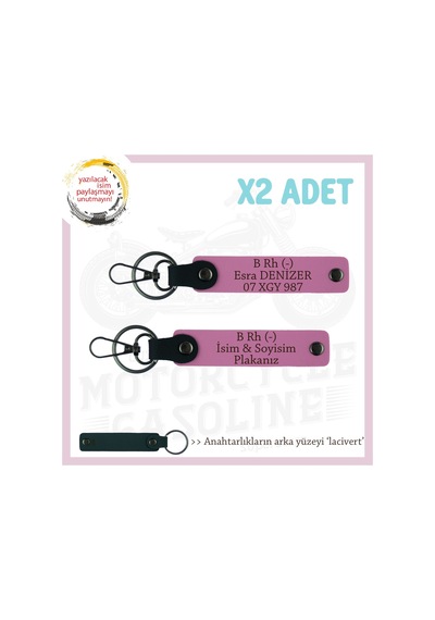 Yol Tutkunlarına, İsim Plaka Ve B Rh - Kan Grubu Kişiselleştirilmiş Deri X2 Anahtarlık, Pembe-laci