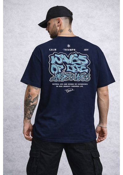 Herkesemoda Waves Of Yazı Detaylı Basic T-shirt Lacivert