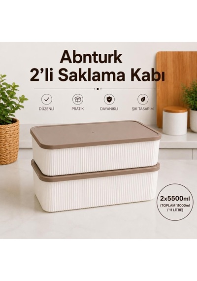 2'li Kapaklı Çizgili Asel Saklama Kabı Seti-sızdırmaz Vakumlu Erzak Ve Gıda Saklama Kabı Krem