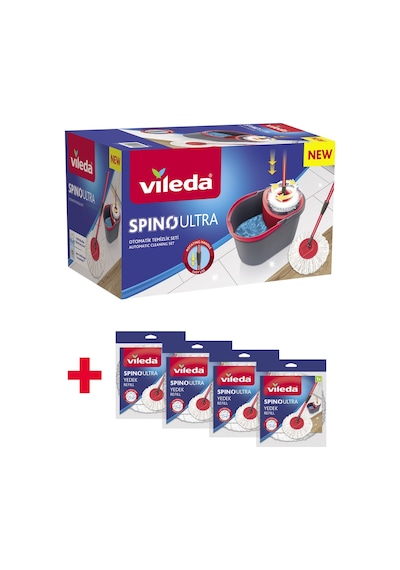 Vileda Spino Ultra Otomatik Temizlik Seti + Yedek Paspas 4'lü