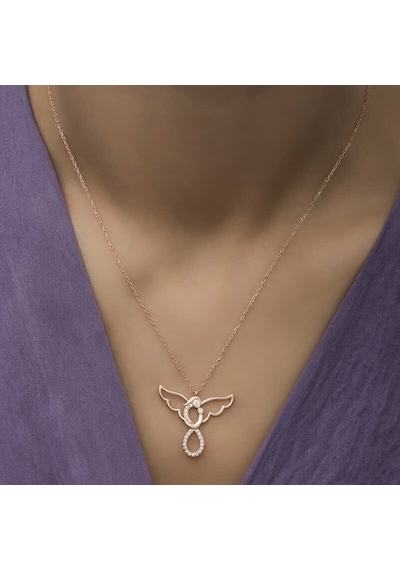 925 Ayar Gümüş Rose Altın Kaplama Kaplama Kaplama Melek Anne Ve Çocuk Bayan Kolye Rose Gold