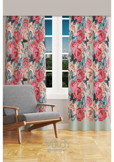 Classic Pattern 3 Desenli Süet Oturma Odası Salon Fon Perde Baskılı Ekstrafor Büzgü 2 Kanat Prd-1039 Çok Renkli