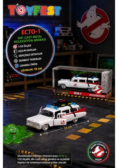 Ghostbusters Ecto-1 Jada 1:32 Die-cast Metal Açılır Kapı Koleksiyon Hayalet Avcıları Arabası 13 Cm