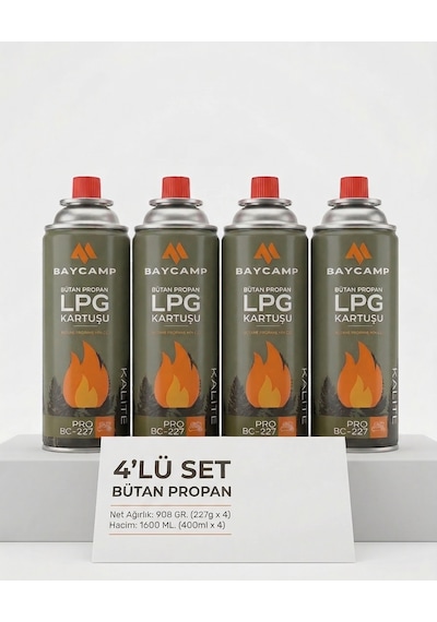 Baycamp 227gr 400 Ml Butan Propan Lpg Kartuş 4 Lü Paket Çok Renkli