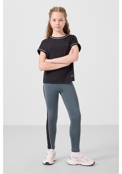 Tommylife Siyah-orman Yeşili O Yaka Yan Şerit Detaylı Standart Fit Performans Kız Çocuk Tayt Takım - 75191 Siyah