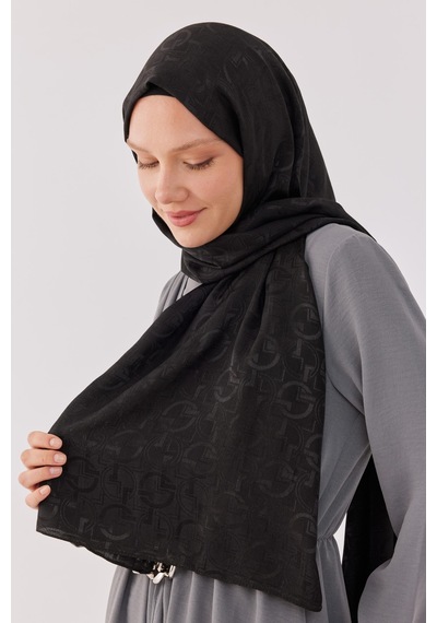 Mirsoy Scarf Daka Desen Parlak Jakar Şal - Siyah Siyah